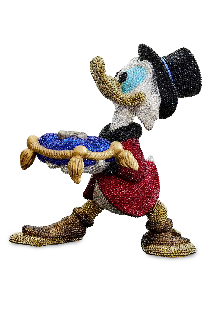Scrooge McDuck – Lucky Dime — a crystal duck sculpture in genuine Swarovski&reg; crystals by Angela Gomes