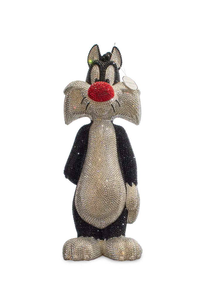 Sylvester & Tweety — a crystal cat-and-bird sculpture in genuine Swarovski&reg; crystals by Angela Gomes
