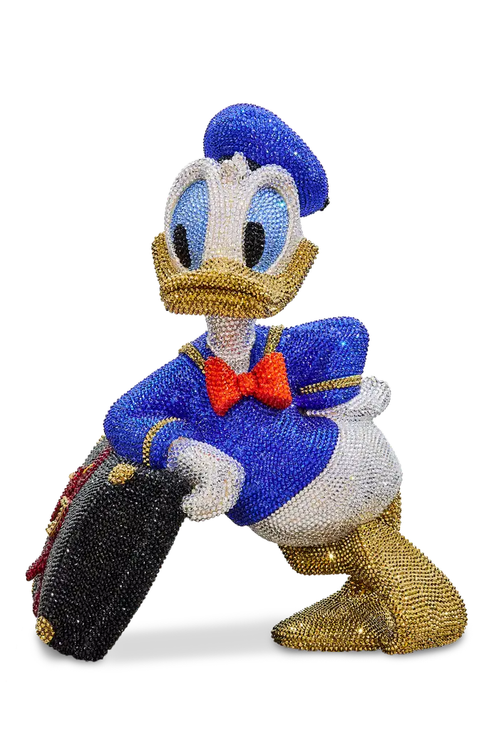 Traveling Donald — a crystal duck sculpture in genuine Swarovski&reg; crystals by Angela Gomes